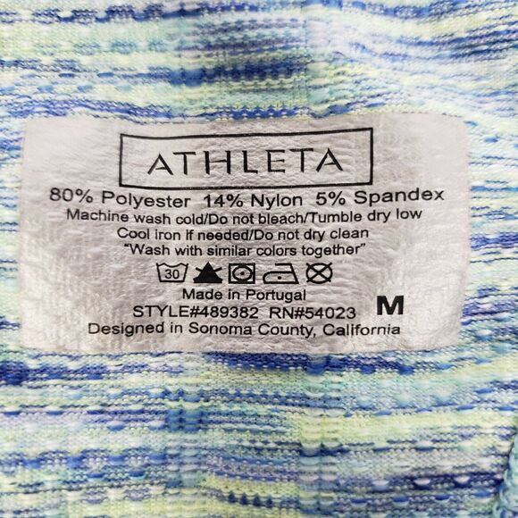 Athleta Womens Tank Top Medium Fastest Track Mint/Blue Space Dye Athletic Ruched - Picture 8 of 8